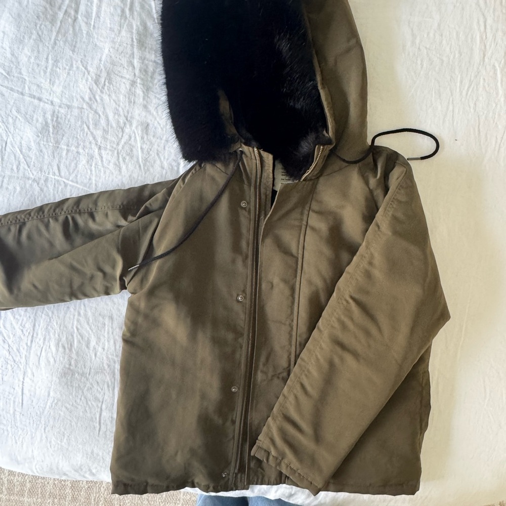 dylan Olive Hooded Parka with Black Faux Fur Lining